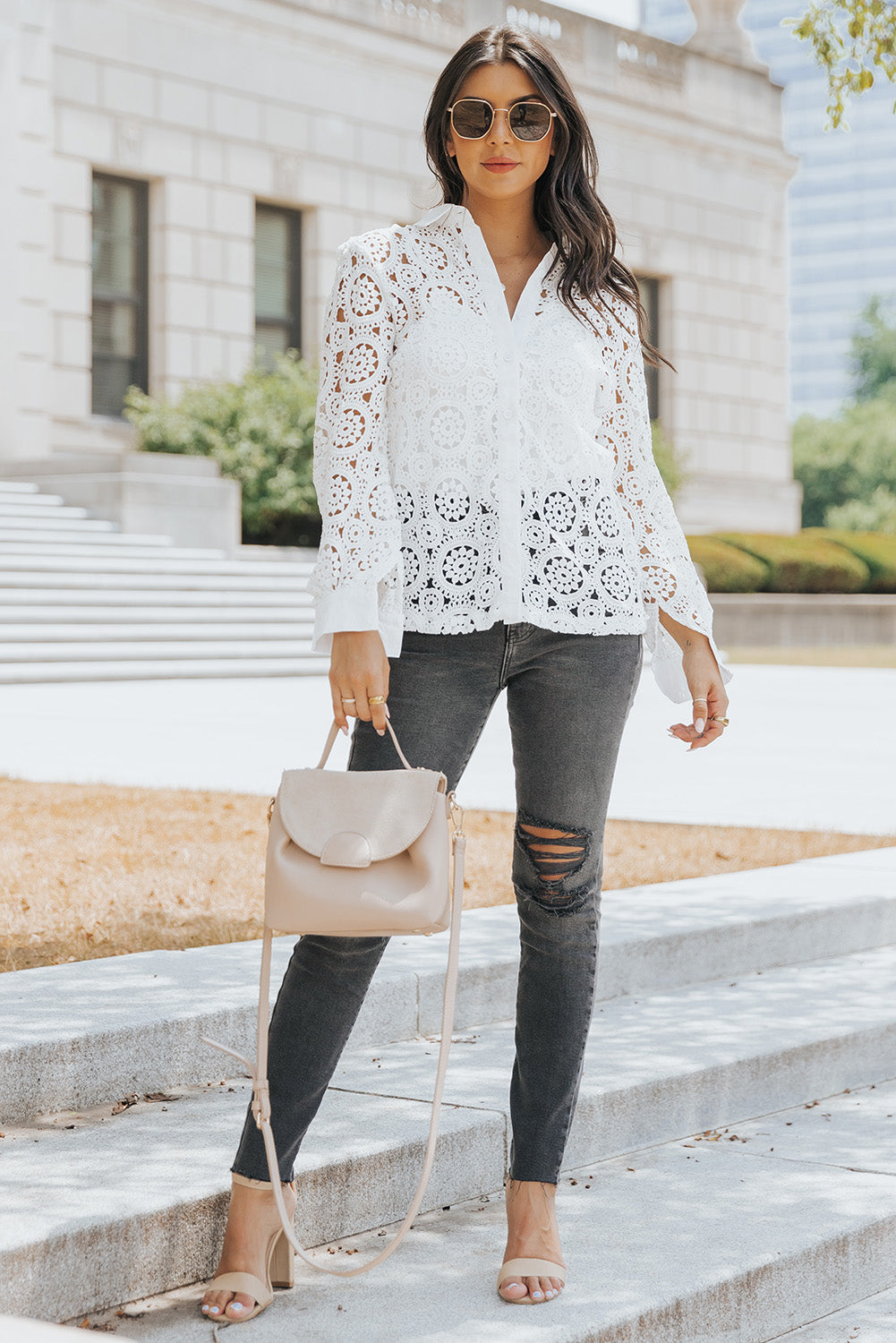Button-Up Lace Collared Shirt