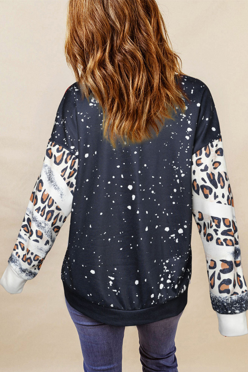 Letter Graphic Leopard Drop Shoulder Sweatshirt