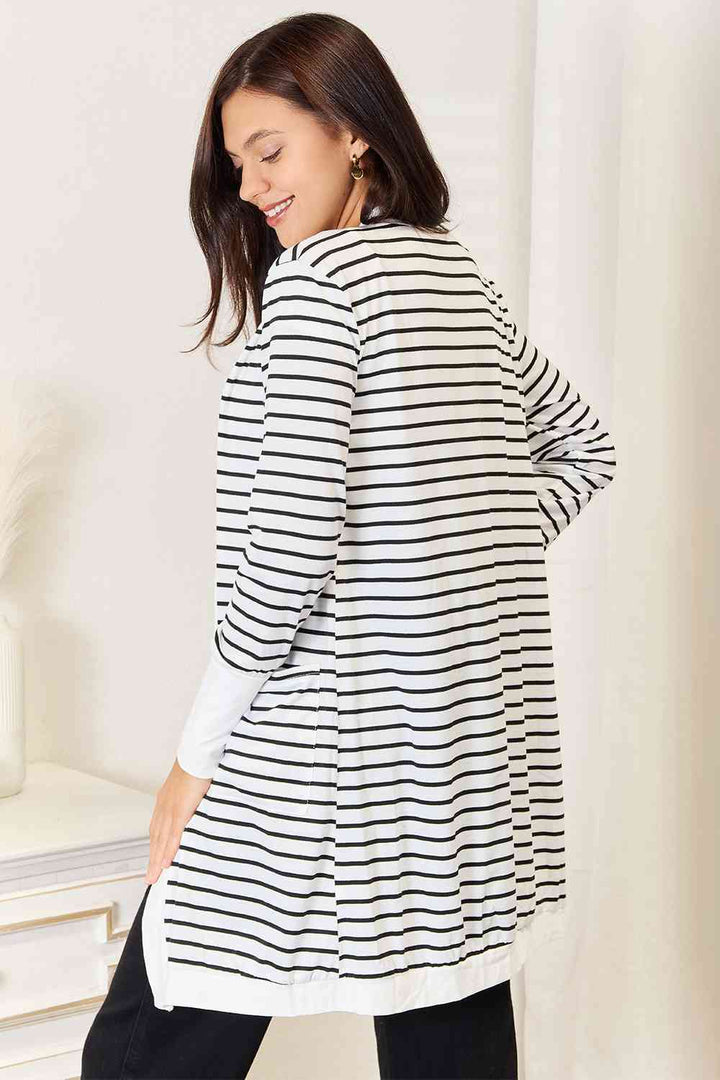 Striped Open Front Longline Cardigan