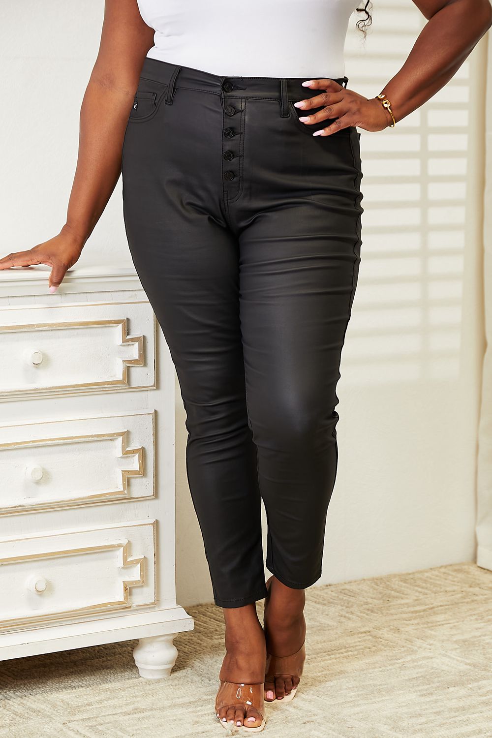 Full Size High Rise Black Coated Ankle Skinny Jeans