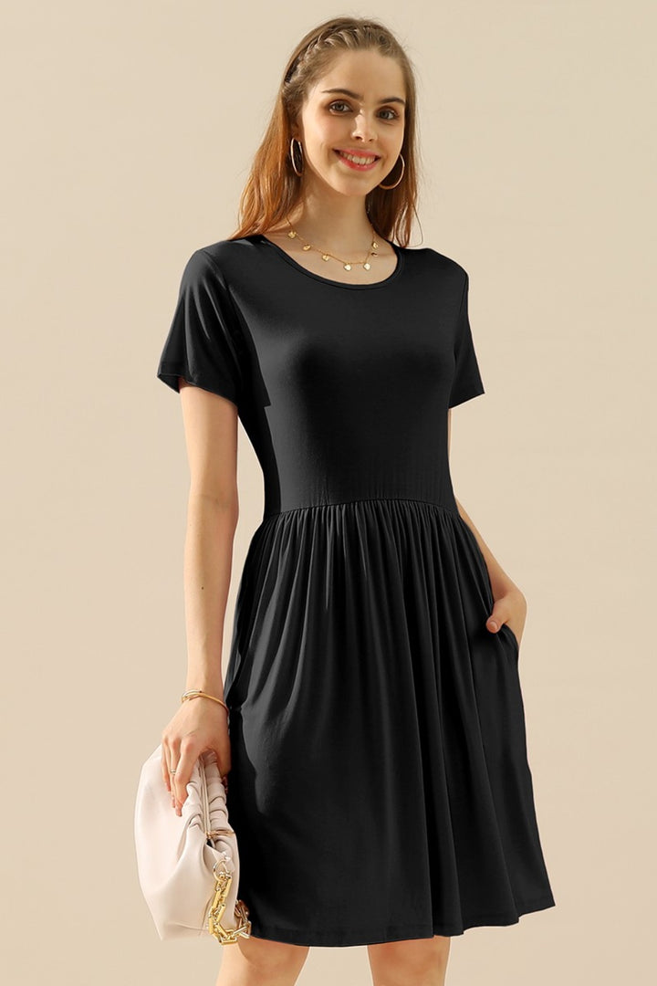 Ruched Midi Dress - Ruched Dress with Pockets | Elegant Lioness