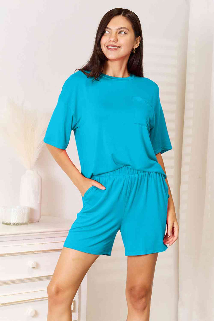 Full Size Soft Rayon Half Sleeve Top and Shorts Set