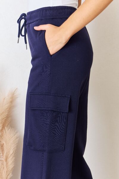 Drawstring Relaxed Cargo Wide Leg Pants