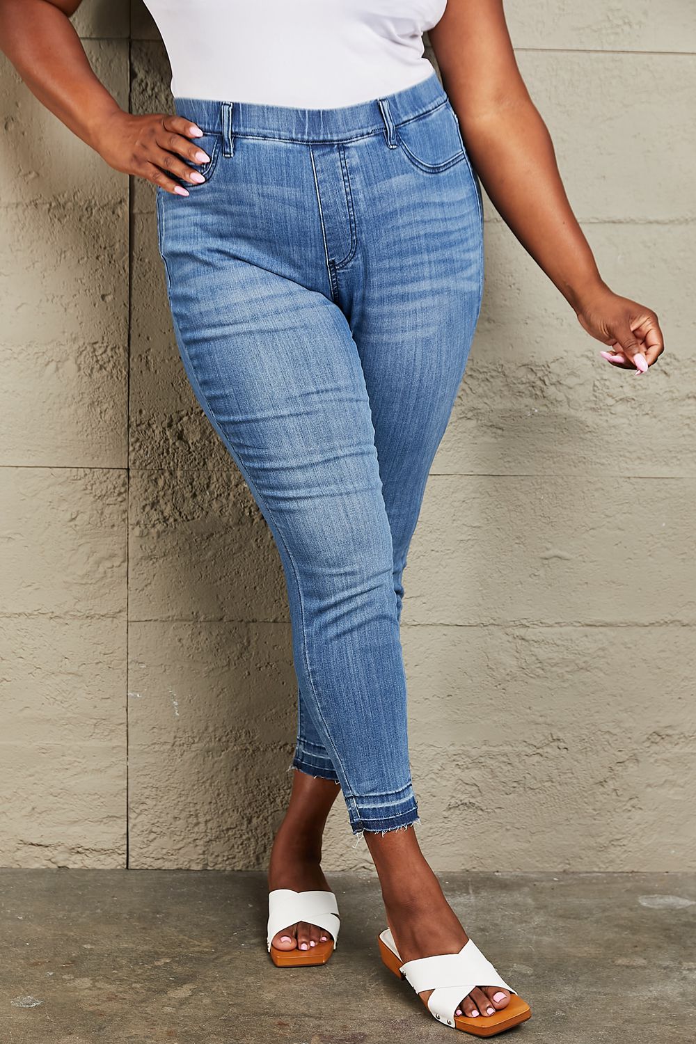 Janavie Full Size High Waisted Pull On Skinny Jeans