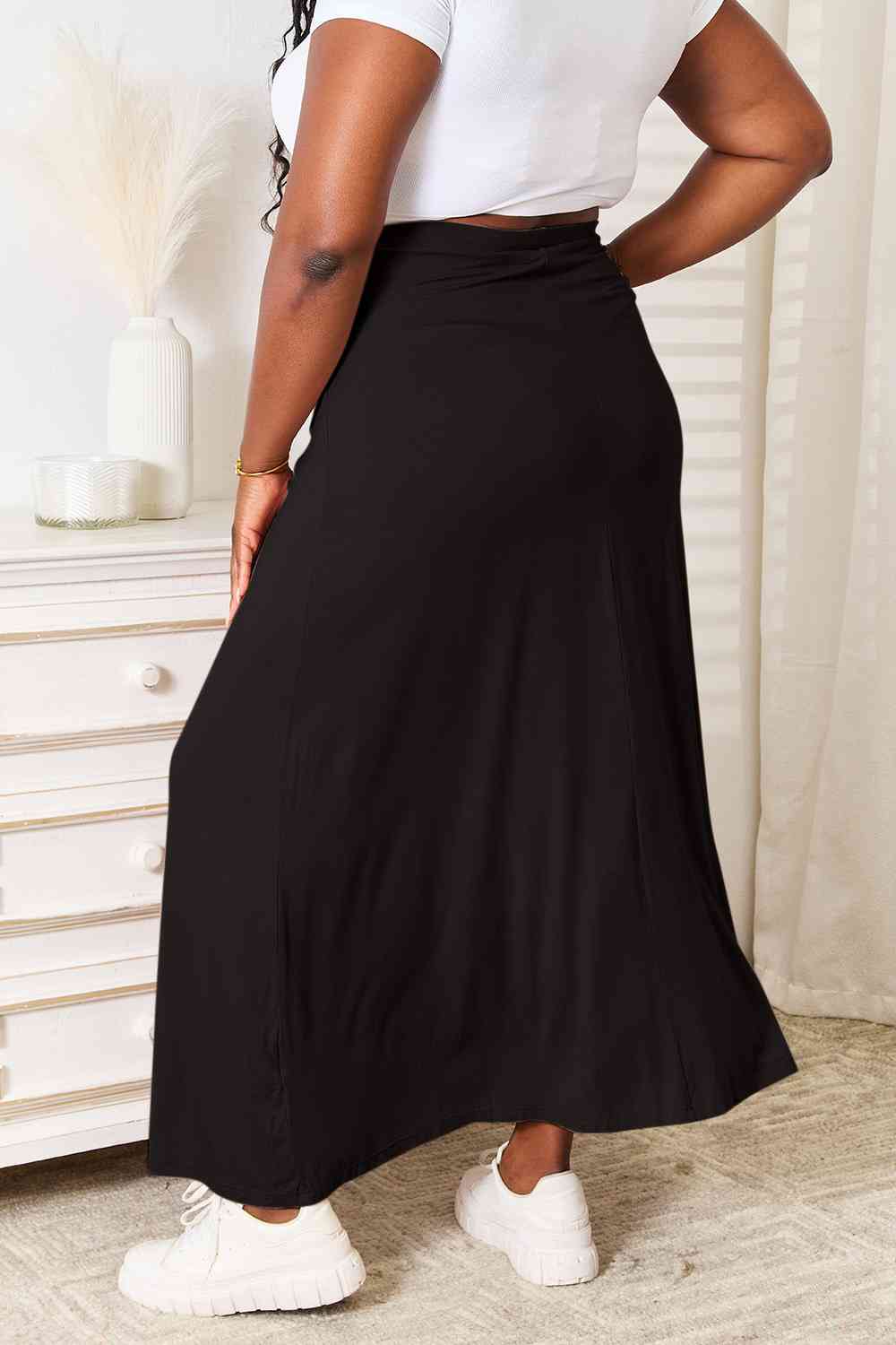 Full Size Soft Rayon Drawstring Waist Maxi Skirt Rayon