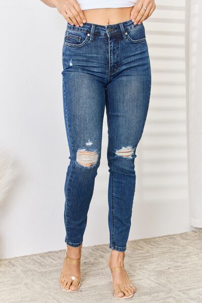 Full Size High Waist Distressed Slim Jeans