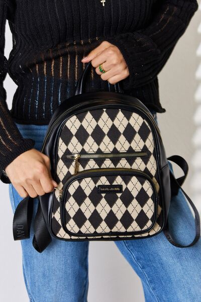 Argyle Pattern PU Leather Backpack