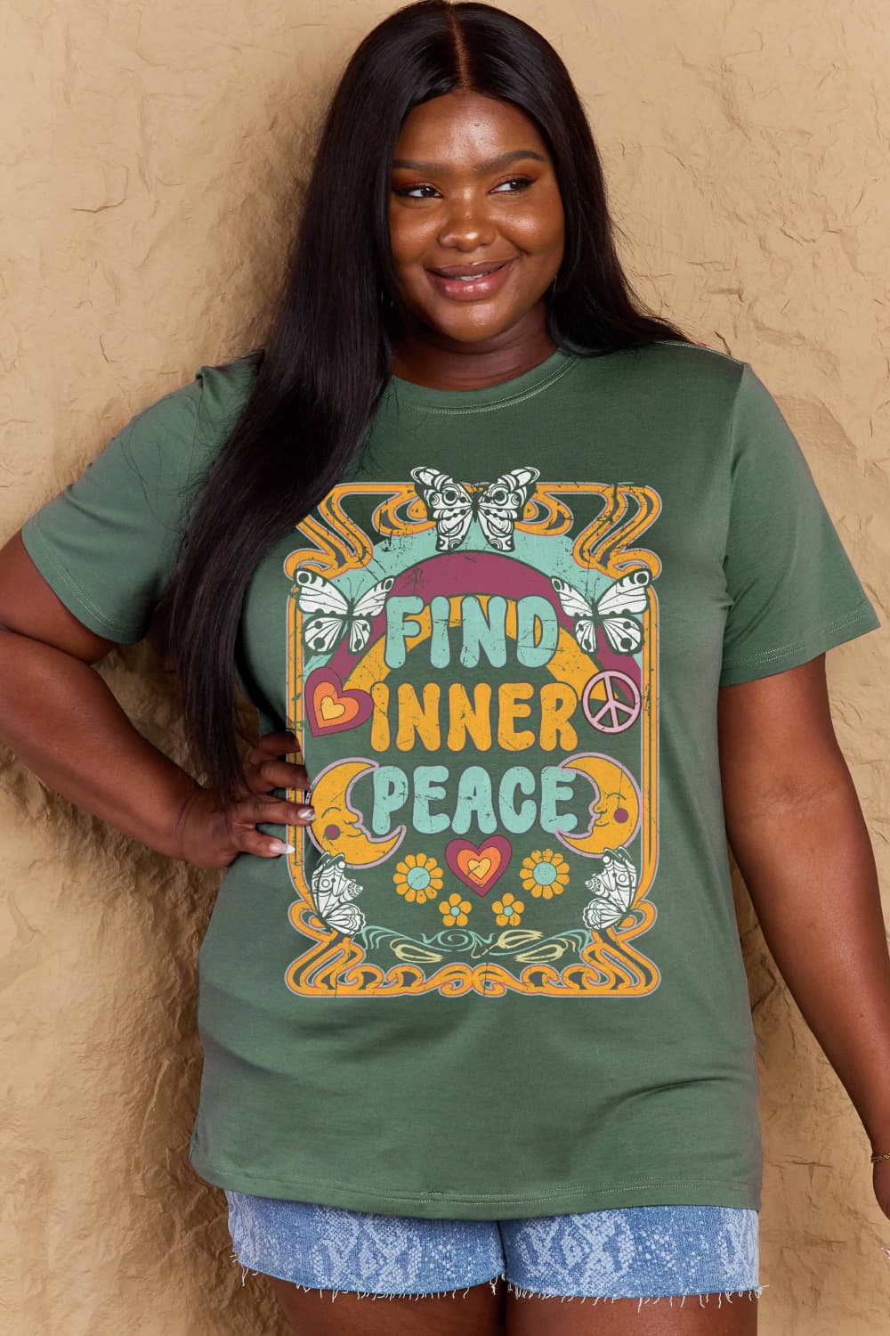 Full Size FIND INNER PEACE Graphic Cotton T-Shirt