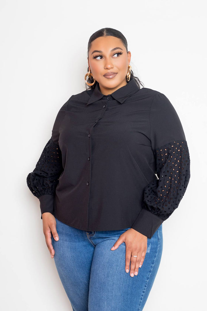 Blouse With Punched Sleeves in Black