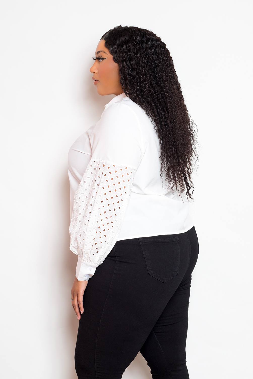 Blouse With Punched Sleeves in White