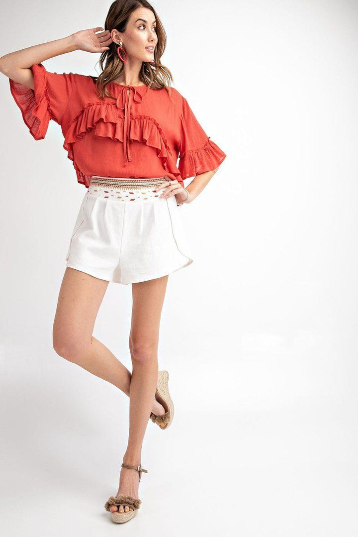 High Rise Waist Shorts in Ivory