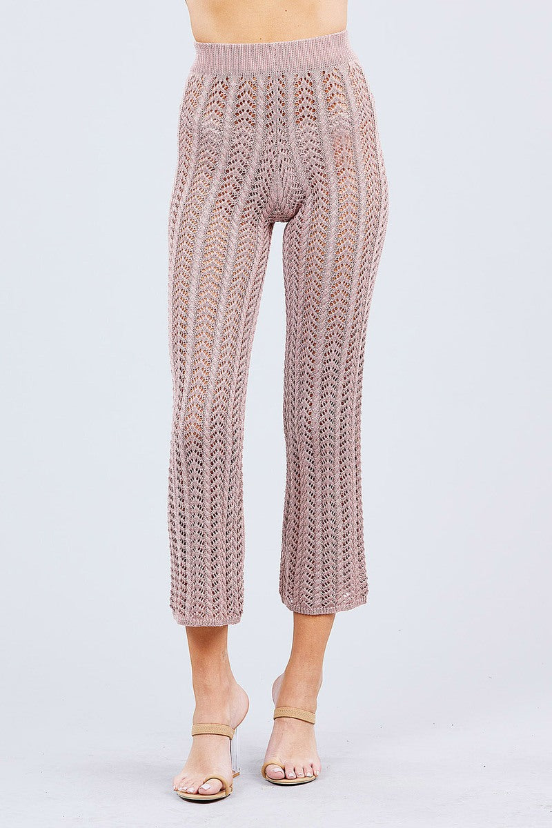 Flare Long Fishnet Sweater Pants in Blush