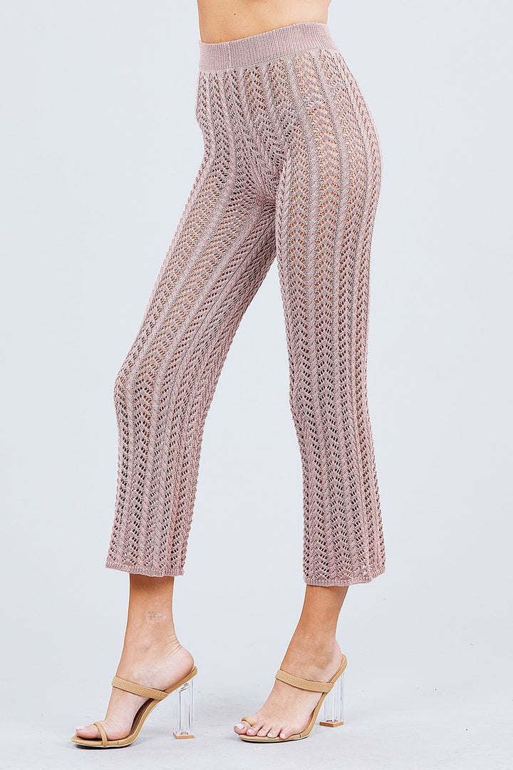 Flare Long Fishnet Sweater Pants in Blush