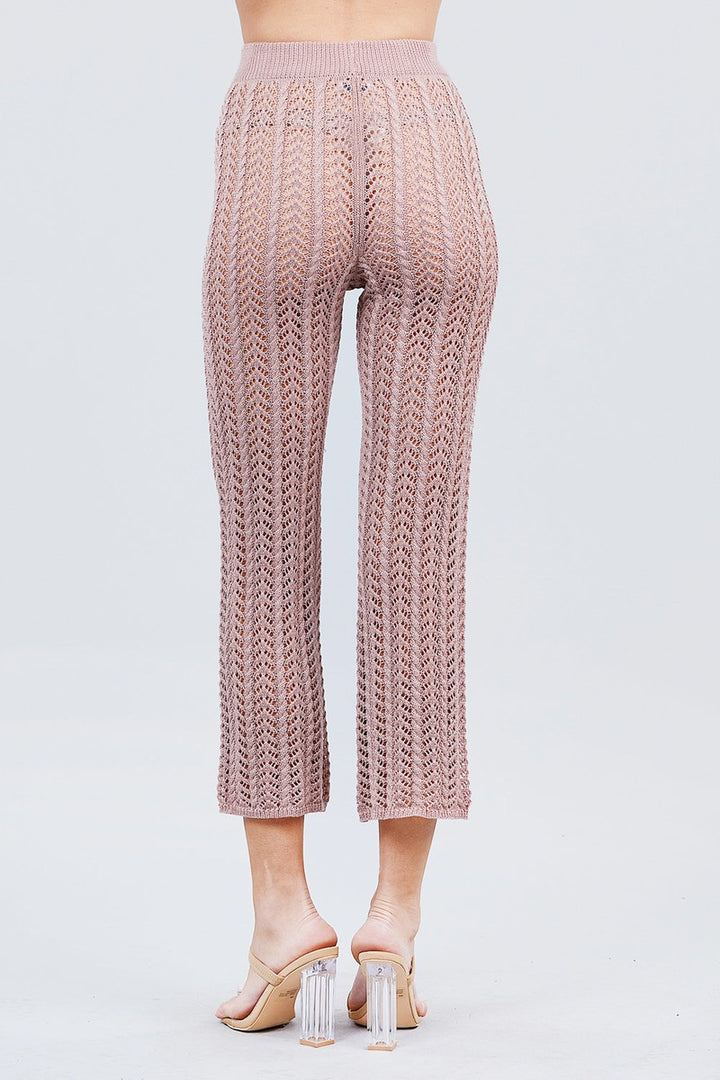 Flare Long Fishnet Sweater Pants in Blush