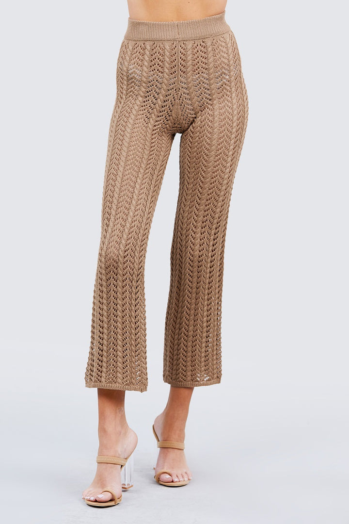 Flare Long Fishnet Sweater Pants in Khaki