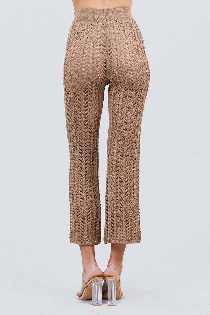 Flare Long Fishnet Sweater Pants in Khaki