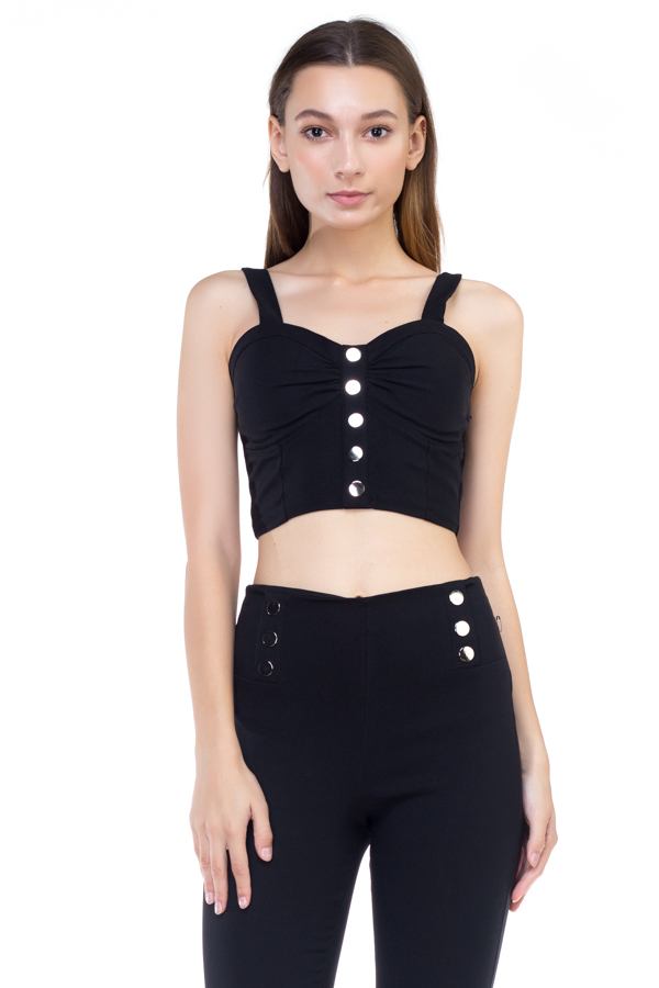 Sweetheart Button Down Crop Top in Black