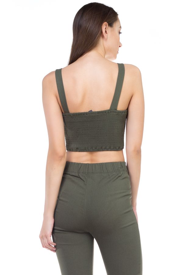 Sweetheart Button Down Crop Top in Olive