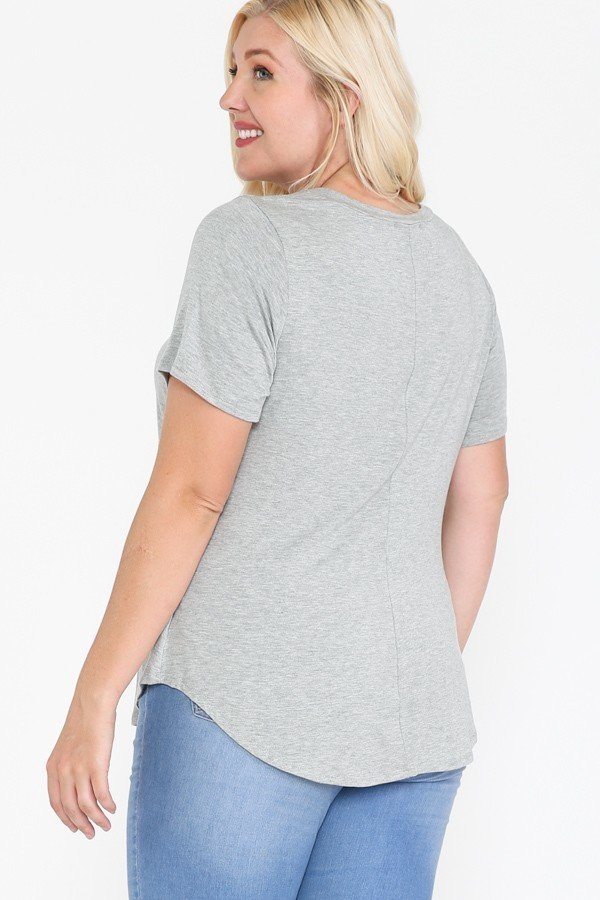 USA Tour Graphic Round Hem Short Sleeve Top in Heather Grey