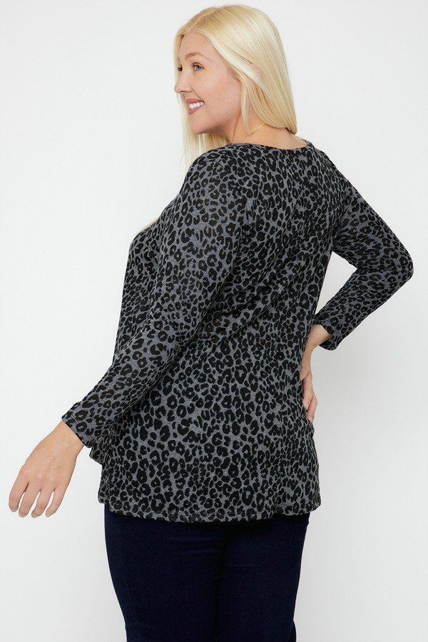 Cheetah Print Tunic Top in Charcoal/Cheetah