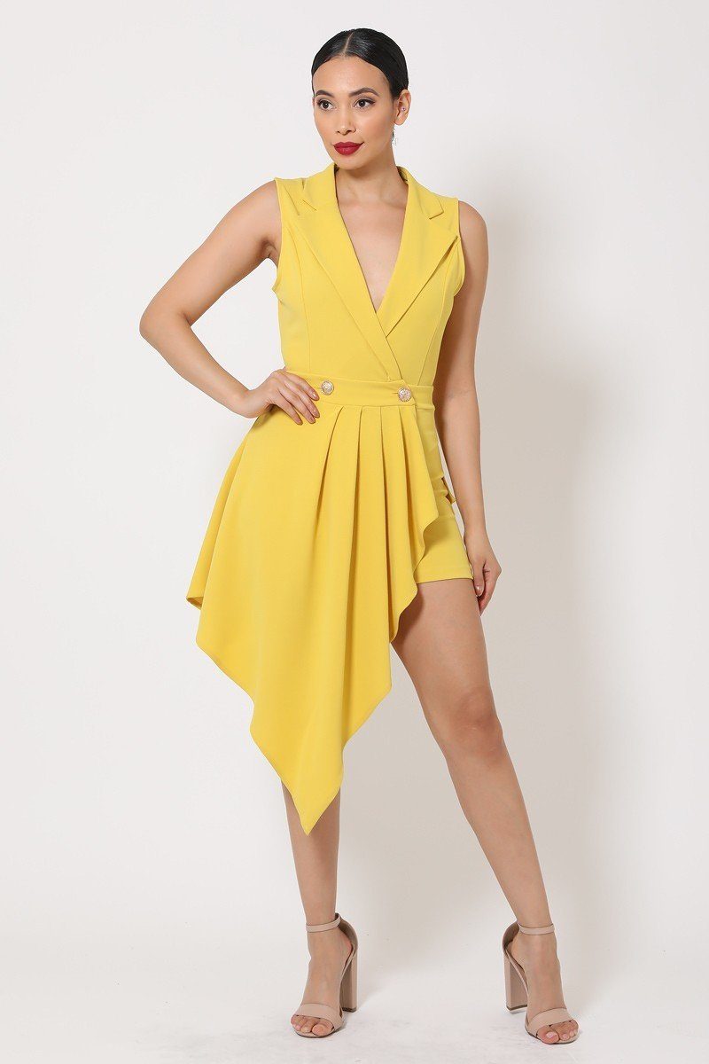 Fashion Romper Bottom Ruffle Cover Detail with Buttons in Dark Lemon