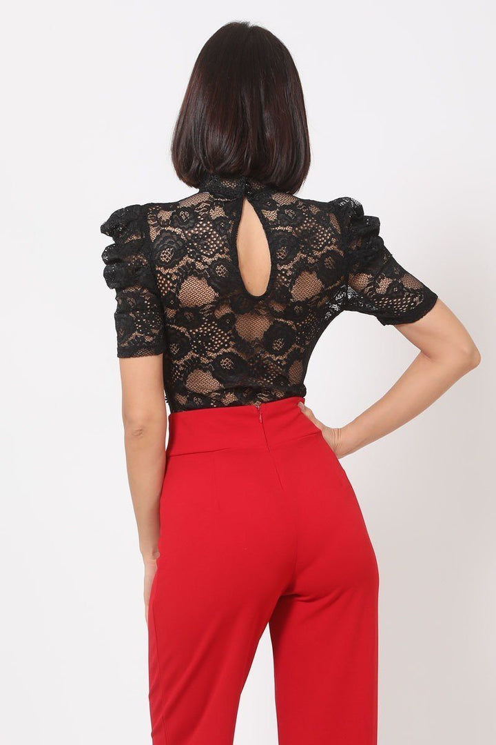 Lace Bodysuit with Front Key Hole Opening Details