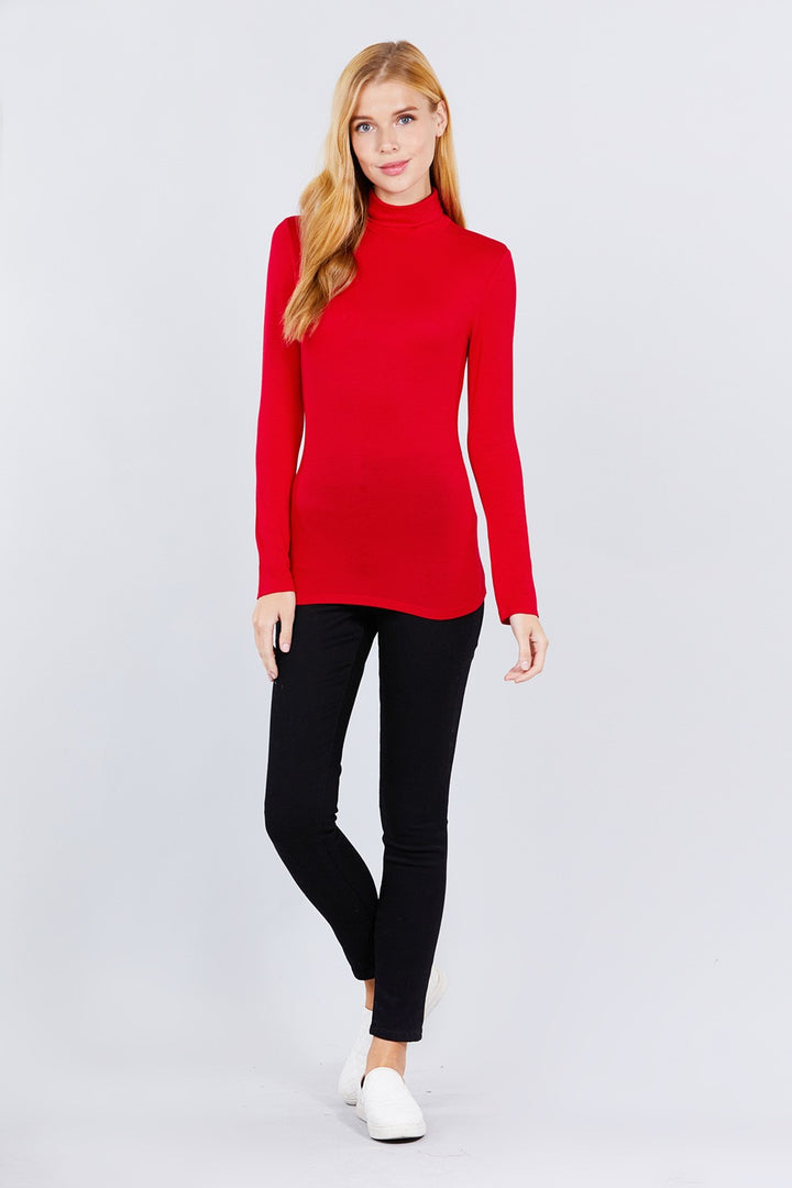 Turtle Neck Rayon Jersey Top in Classic Red