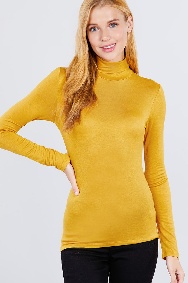 Turtle Neck Rayon Jersey Top in Gold Mustard