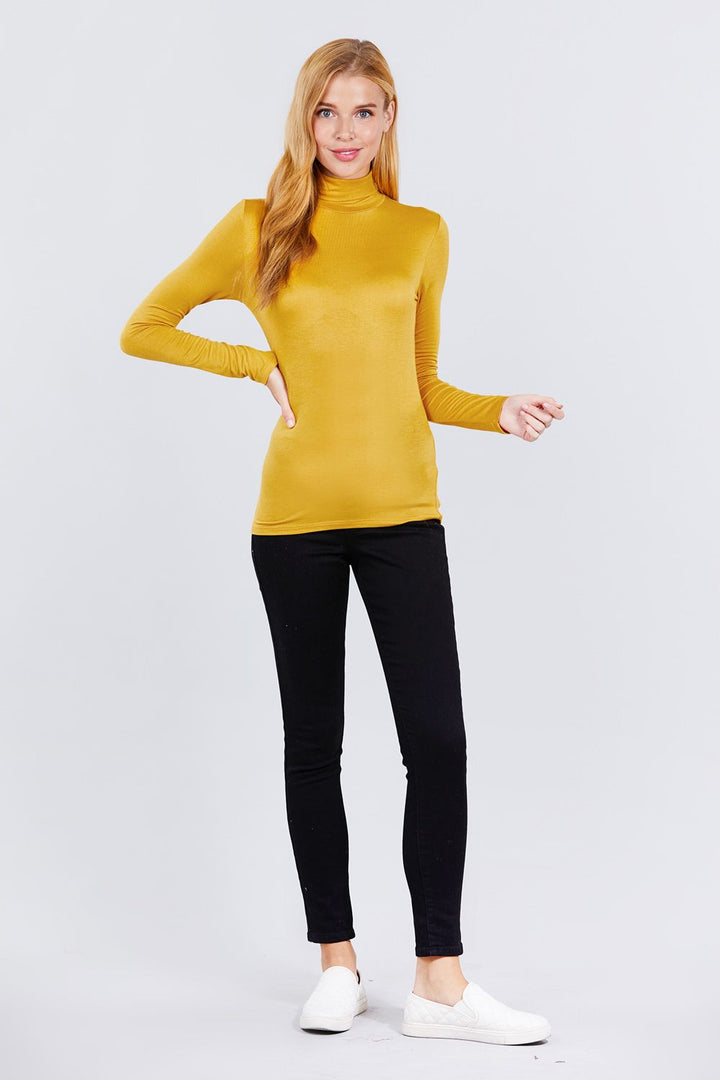 Turtle Neck Rayon Jersey Top in Gold Mustard