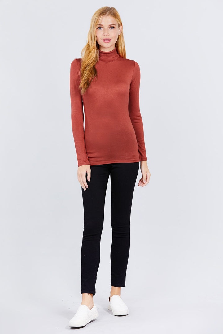 Turtle Neck Rayon Jersey Top in Rust
