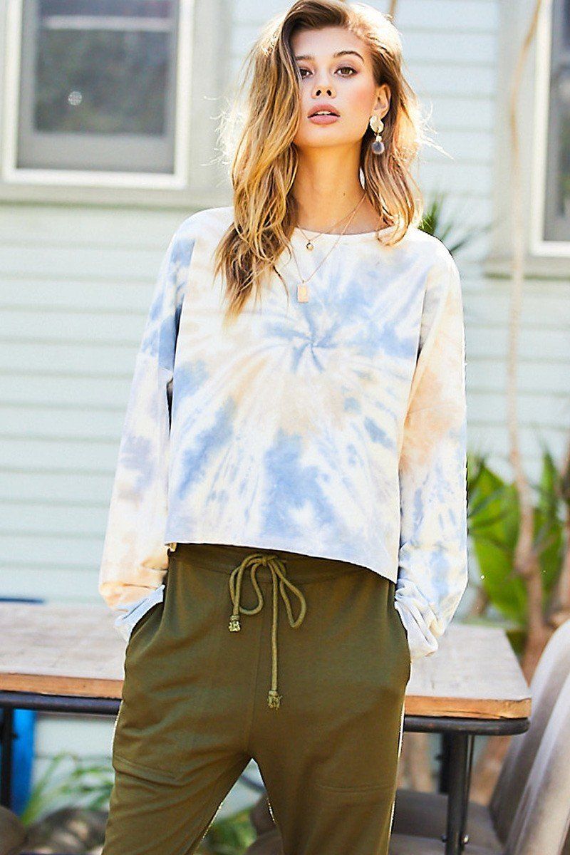 Round Neck Oversize Fit Crop Tie-dye French Terry Pullover