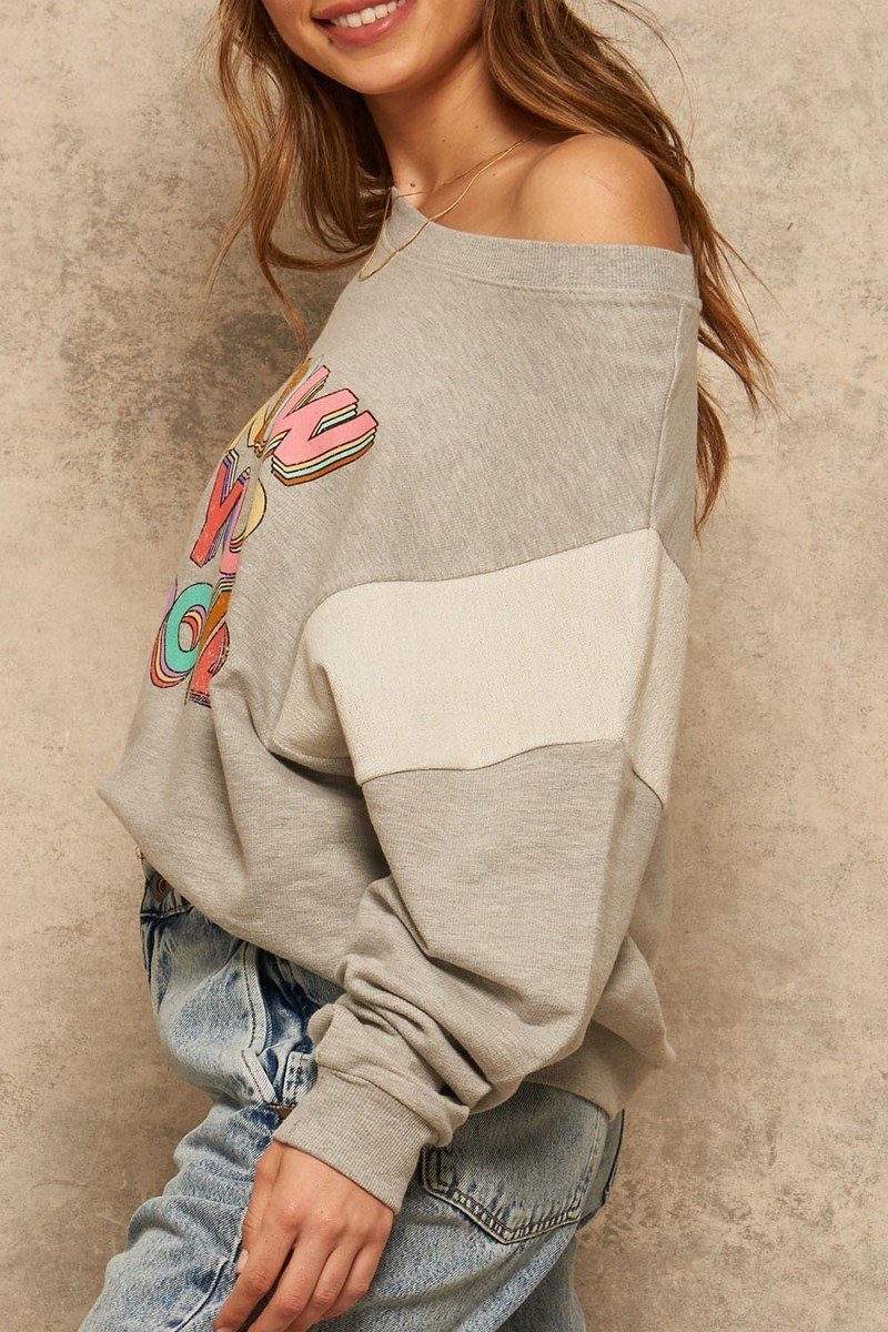 Vintage-style French Terry Knit Graphic Sweatshirt Heather Grey