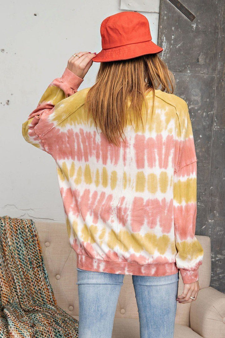 Ombre Dye Terry Knit Banded Bottom Pullover in Mustard Rose