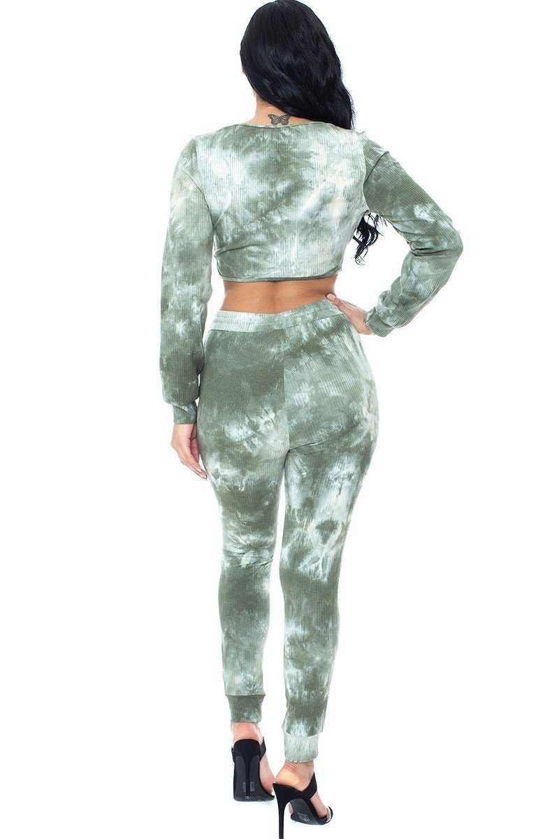Tie Dye Ribbed Sweater Set in Olive