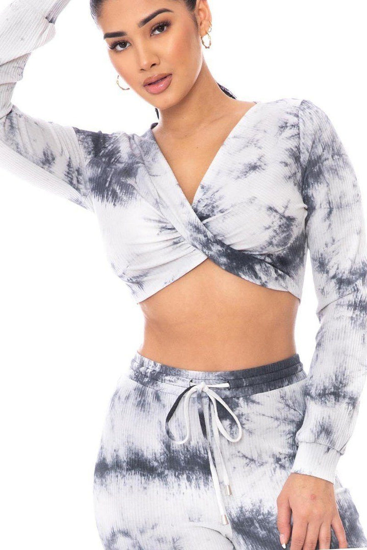 Tie Dye Ribbed Sweater Set in Charcoal