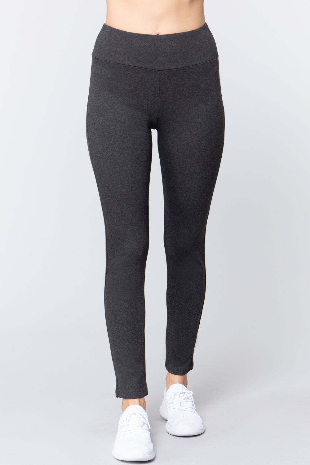 Waist Band Long Ponte Pants in Charcoal Grey