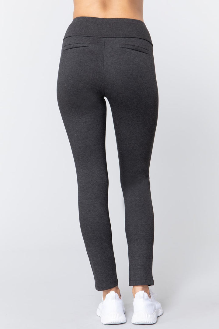 Waist Band Long Ponte Pants in Charcoal Grey