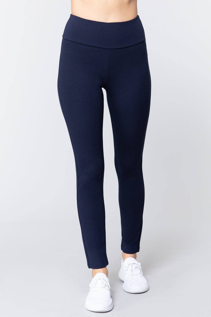 Waist Band Long Ponte Pants in Navy