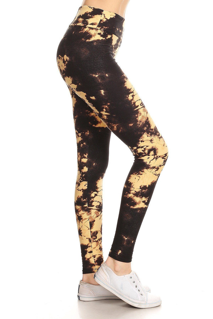 Yoga Style Banded Lined Tie Dye Print, Full Length Leggings In A Slim Fitting Style With A Banded High Waist