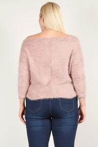 Textured Long Sleeve Top with Off the Shoulder Sleeves and Relaxed Fit Mauve