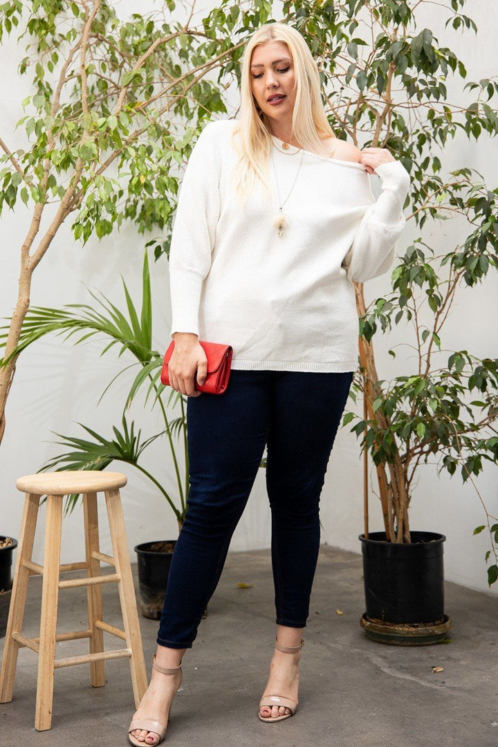 Round Neck Long Sleeve Solid Sweater Ivory