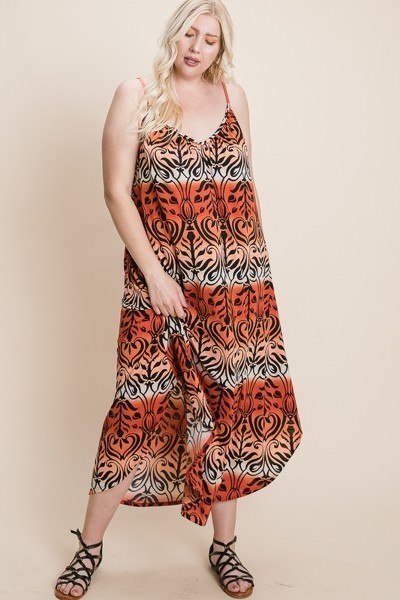 Plus Size Tie Dye Ombre Damask Print Anna Print Cami Maxi Dress