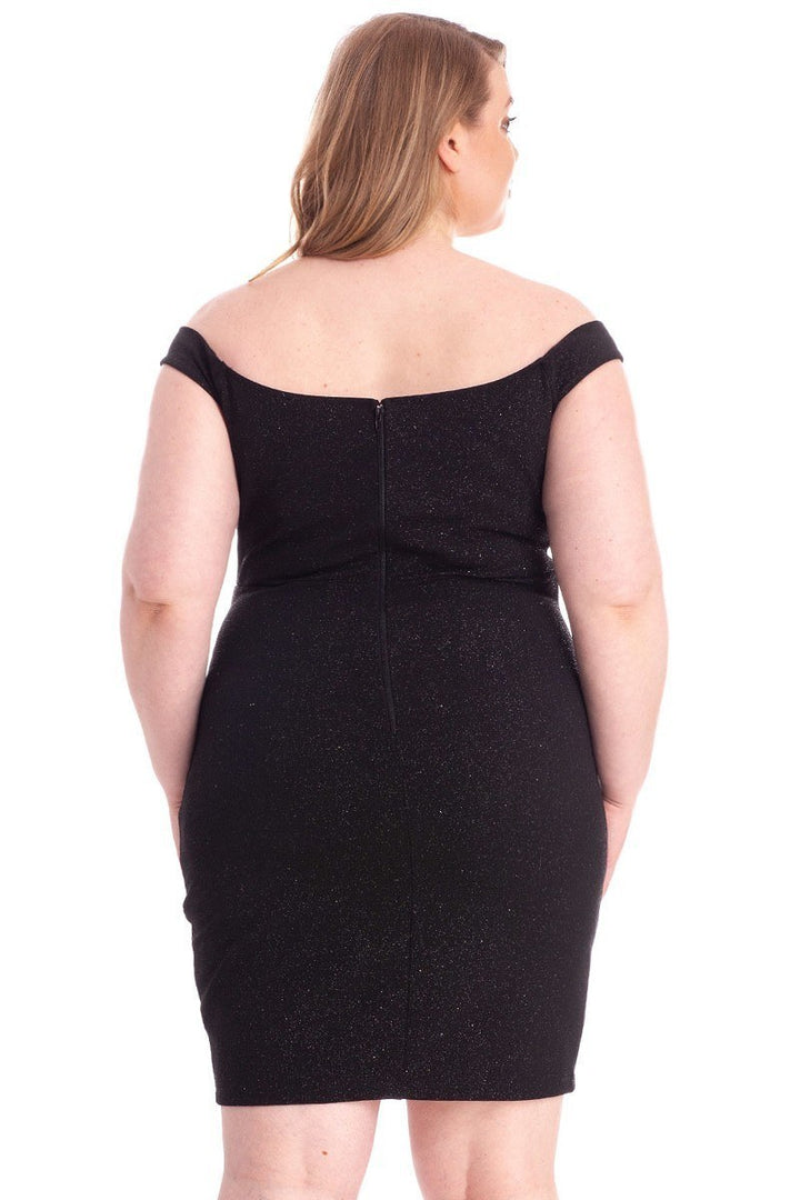Glittered Off Shoulder Mini Dress in Black