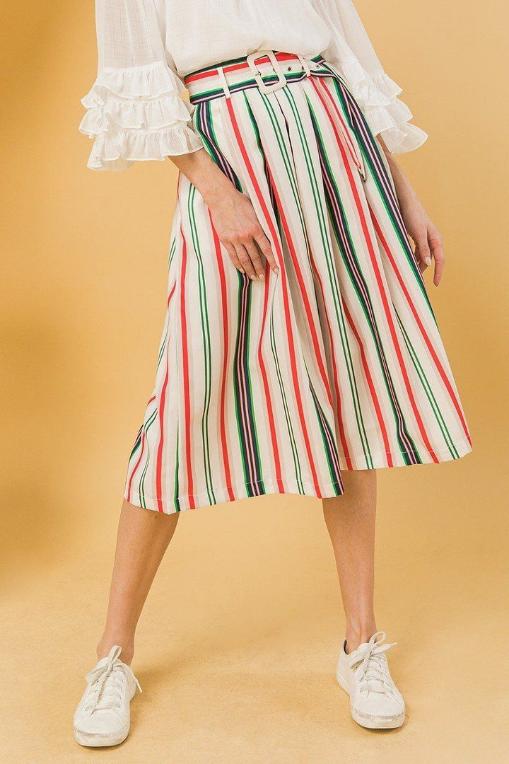 A Woven Midi Skirt Multicolored Stripe Print