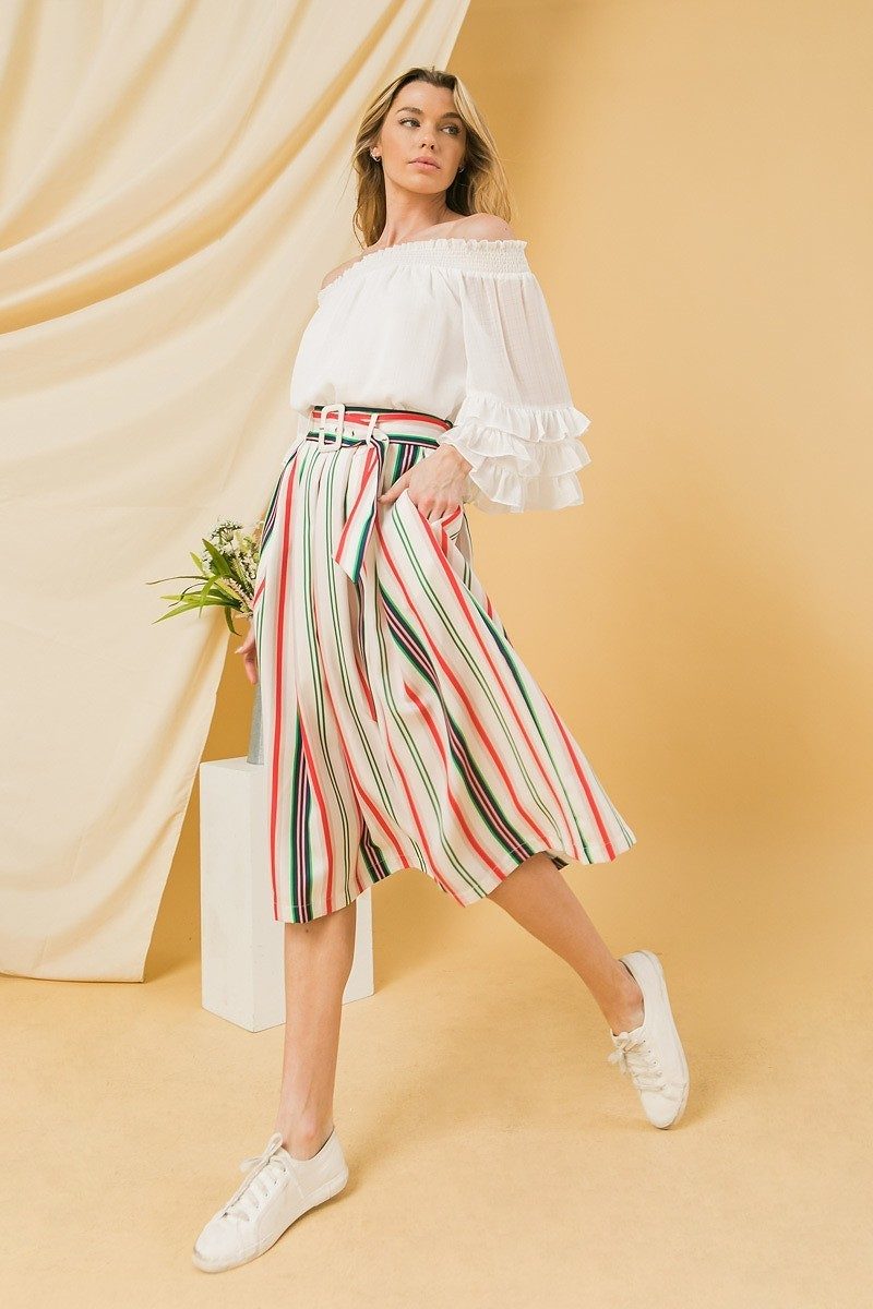 A Woven Midi Skirt Multicolored Stripe Print