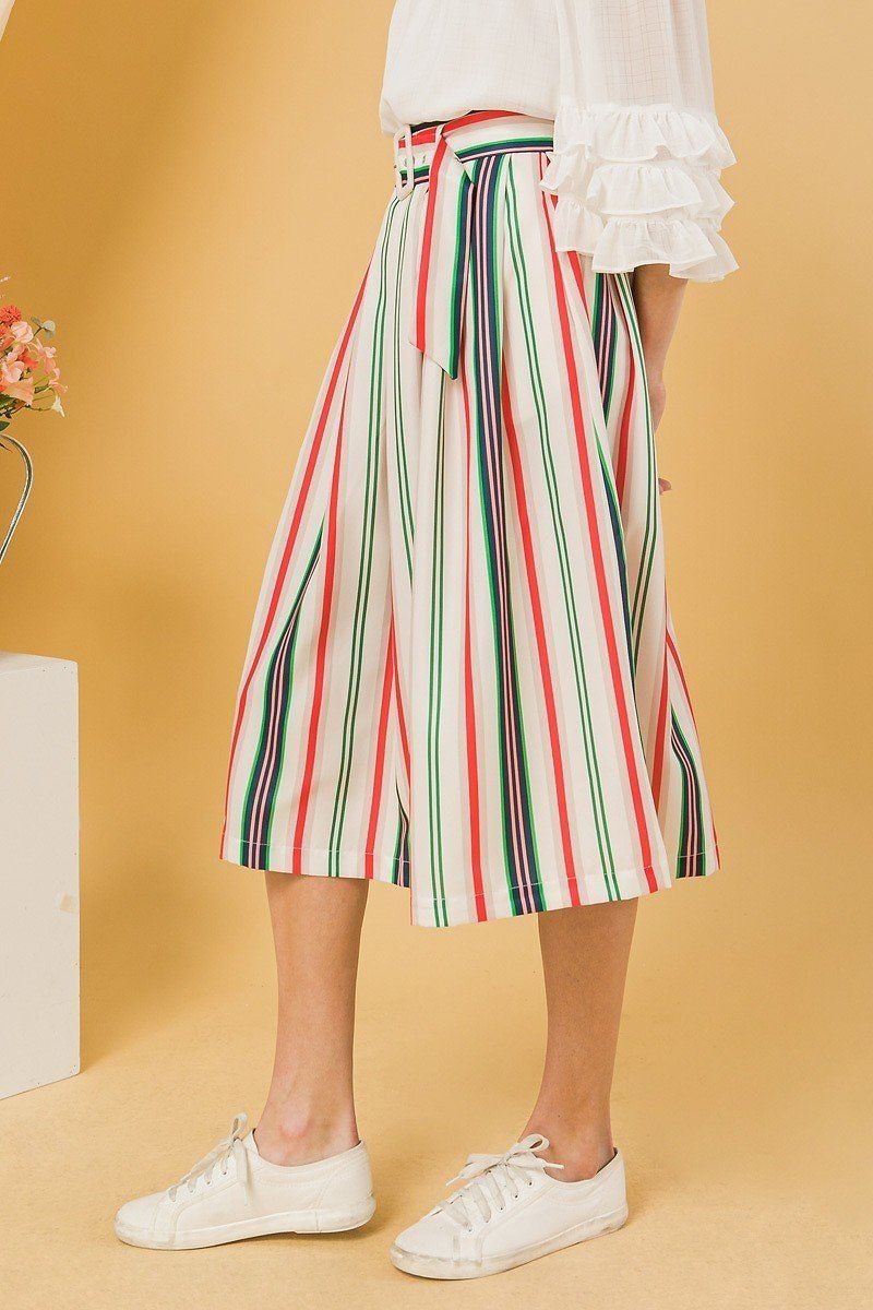 A Woven Midi Skirt Multicolored Stripe Print