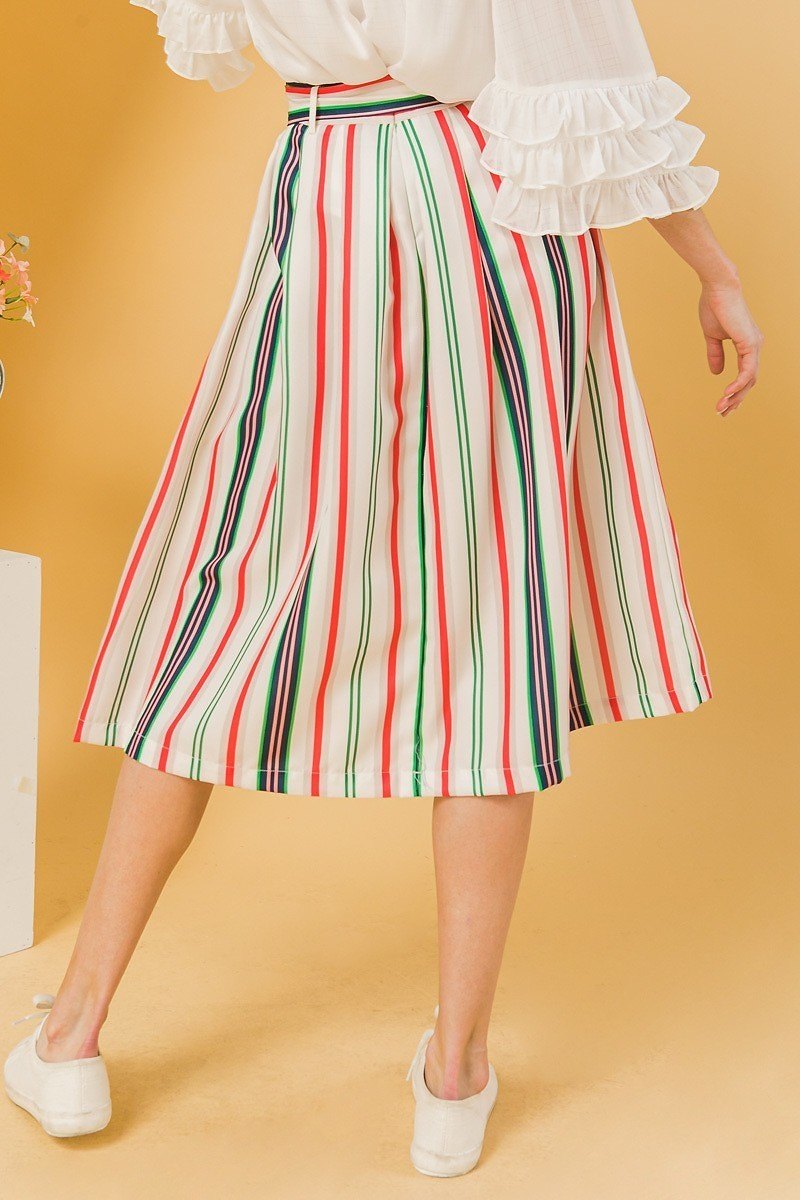 A Woven Midi Skirt Multicolored Stripe Print