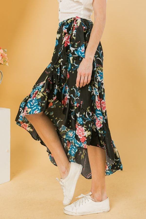 Floral Ruffle Skirt With Trim High Low | Ruffle Skirt