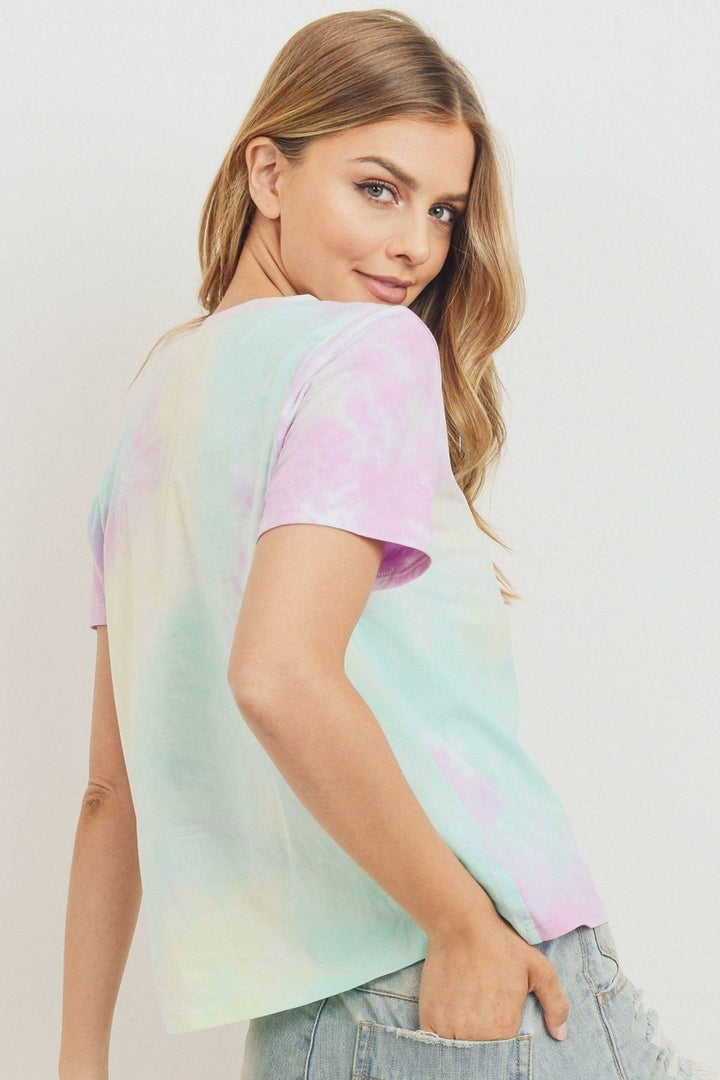 Tie Dyed Round Neck Short Sleeve Tee for Women in Green Multi