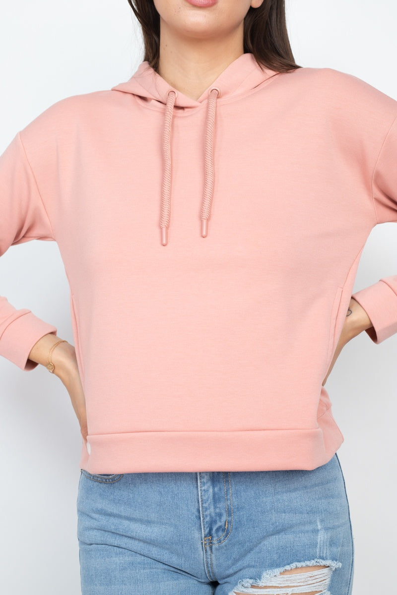 Self-tie Drawstrings Hoodie Knit Sweater in Mauve